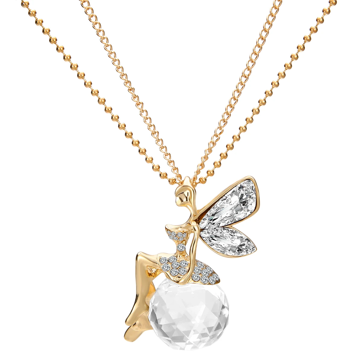 Vintage Ahiny Butterfly Fairy Necklace Shellhard Gold Color Crystal Angel Wings Long Chain Necklaces For Women Fashion Jewelry