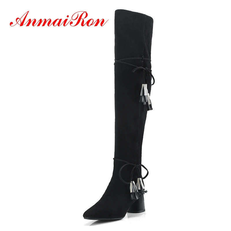

ANMAIRON Women round toe zipper over the knee boots lady solid high heel botas mujer Size 34-39 ZYL1337