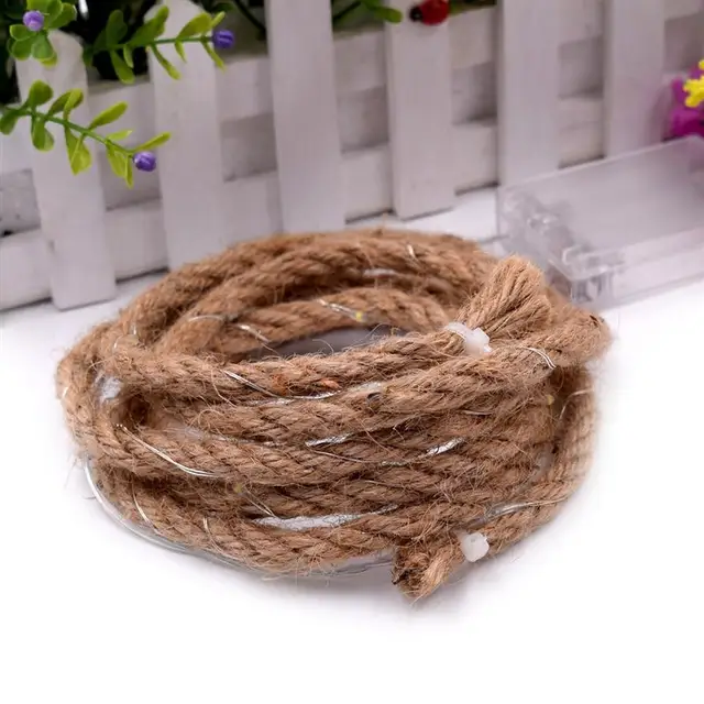 2M 20 LED Hemp Rope Decorative Fairy String Lights Battery Operated Garden Party Indoor Outdoor Light Lamp (Warm White)