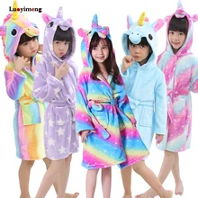 Фланелевый детский банный халат с единорогом для девочек, пижамы, детский халат, полотенце с капюшоном с животными, купальный костюм, одежда для сна для маленьких мальчиков