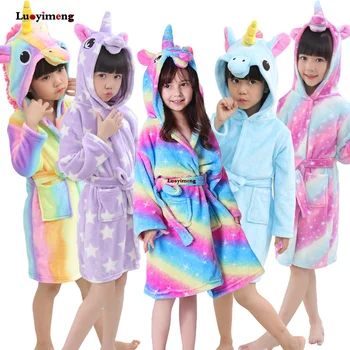 

New Flannel Kids Unicorn Bathrobe For Girls Pajamas Children's Dressing Gown Animal Hooded Towel Bathing Suit Baby Boy Sleepwear