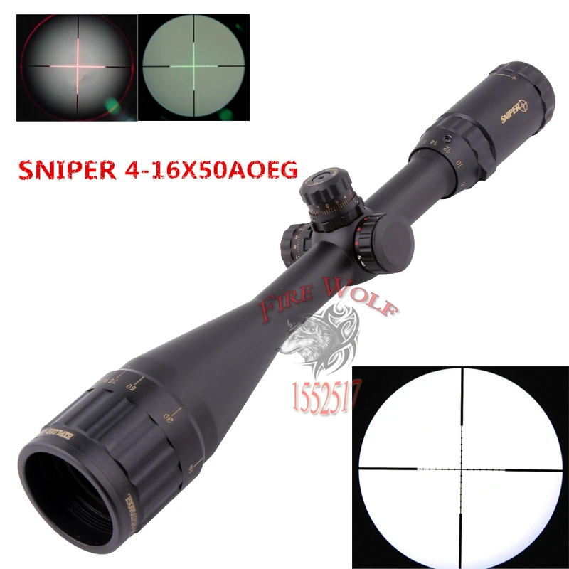 

Sniper 4-16X50AOEG 4~16X 50mm R/G Dot Sight Rifle Scope For Hunting W/ Extinction Barrel