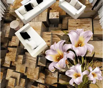 

European luxury Creative 3d floor painting custom self-adhesive wallpaper Stump flowers 3d flooring wallpaper living room