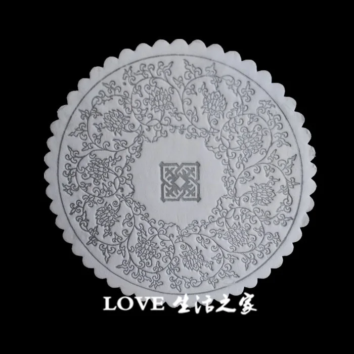 Hotel disposable round absorbent paper coasters 10cm white embossed