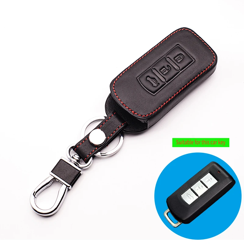 

100% leather key case latest leather key cover for Mitsubishi ASX expansion movement 3 button smart key car styling starline a91