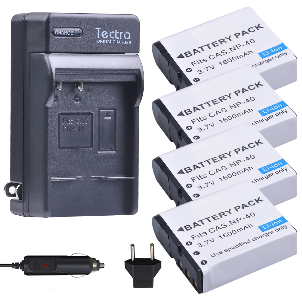 

4Pcs 1600mAh NP-40 NP40 Battery + Digital Charger for Casio EX-Z400 FC100 FC150 FC160S P505 P600 P700 Z300 Z600 EX-Z850