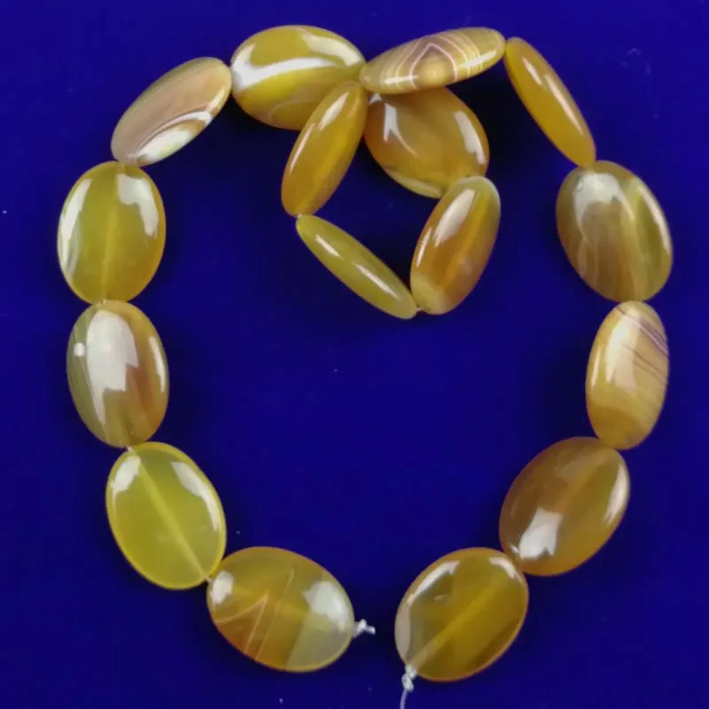 

(Free Shipping) 1Strand 25x18x7mm Yellow Stripes Onyx Agaets Oval Loose Bead 15.5 inch 2019311CJ027