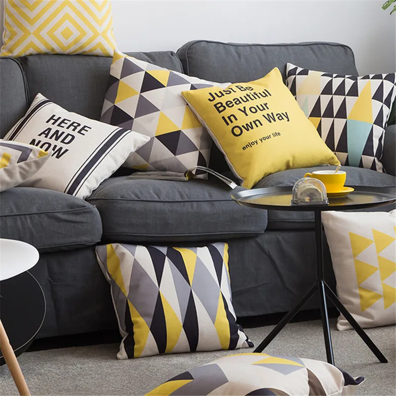 

Nordic Simple Fashion Geometric Yellow Striped Printed Cushion Cover Home Decorative Sofa Coffee Car Chair Throw Pillow Case