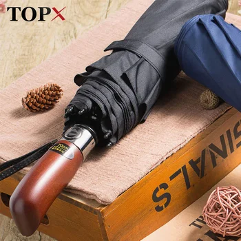 

Large Double Layer Umbrella Rain Women Automatic Wind Resistant Quality Umbrella Imitation Wood British Style Golf Umbrella Men