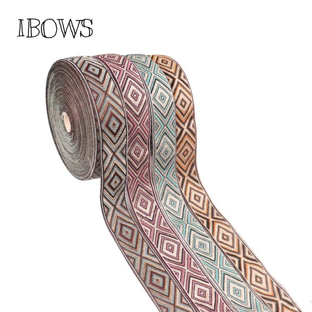 

5yards 35MM Embroidered Ribbon National Style Geometric Pattern Polyester Tape DIY Clothes Cushion Patchwork Fabric Material