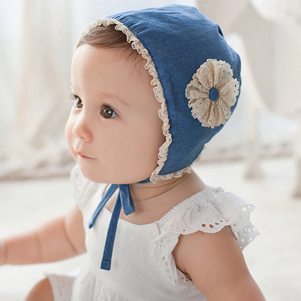

Spring Summer Baby Lace Hat Adjustable Beanie Lovely Princess Kids Girls Baby Hat New Lace Floral Outdoor Sun Cap Bule