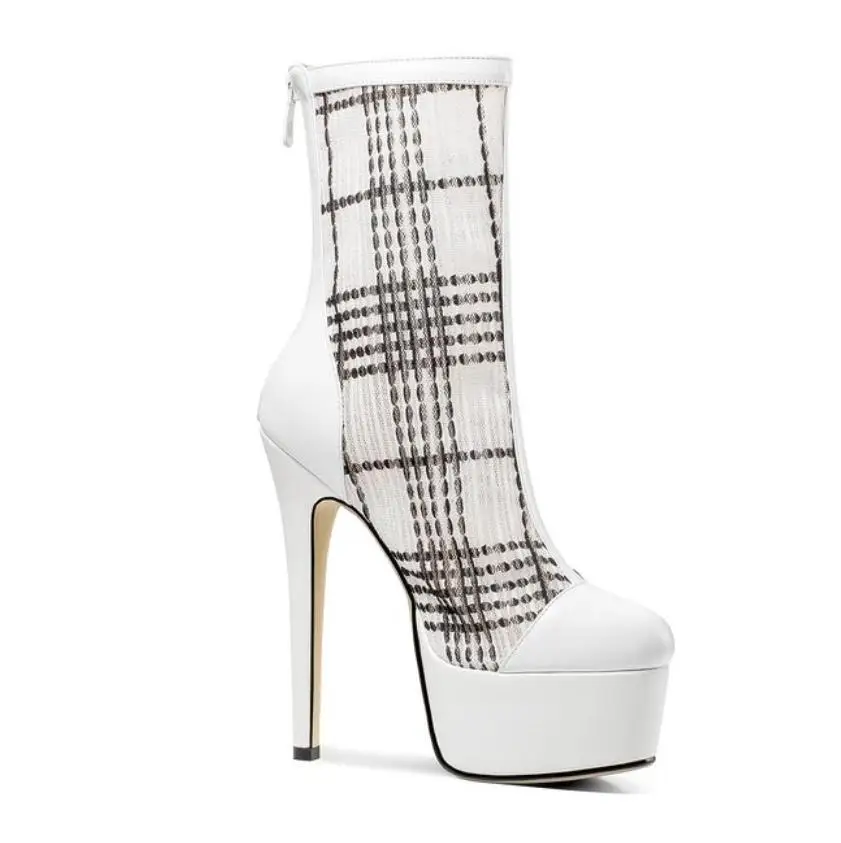 

Spring and Autumn new fashion tube breathable gauze super high heels waterproof table hollow cool boots