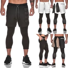 Новые спортивные брюки мужские эластичные дышащие поддельные из двух частей брюки для пробежки спортивные брюки длиной до лодыжки L0709