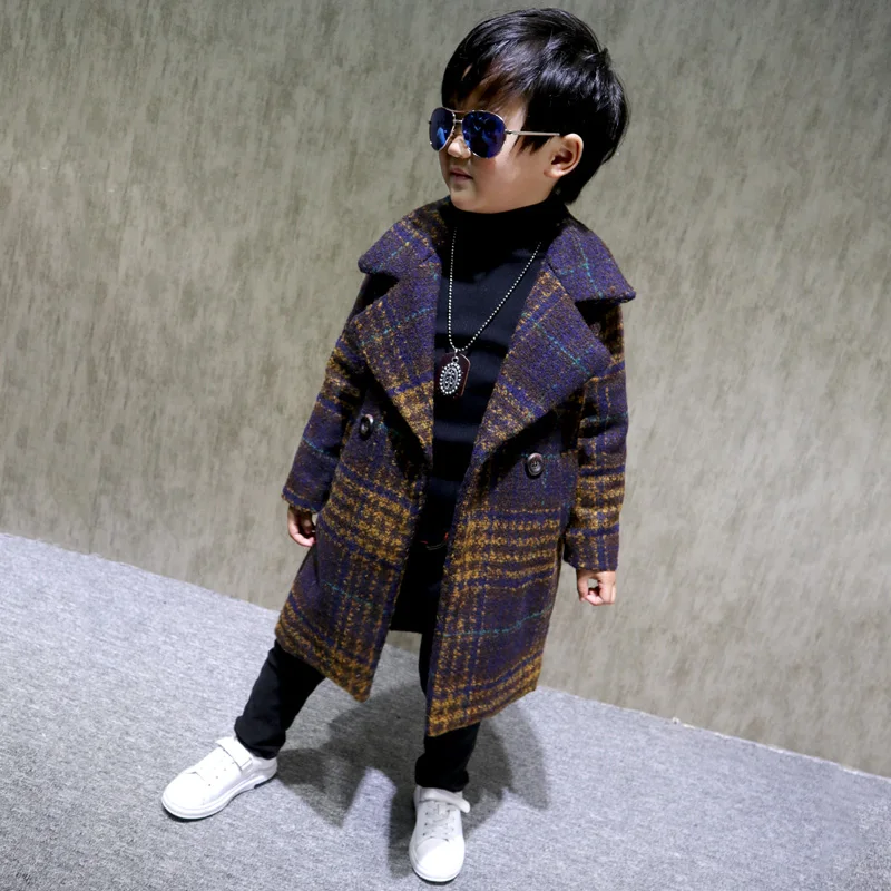 

Children's woolen clothes fashion plaid boy woolen coat 2018 new Korean version of autumn and winter coats tide winter children