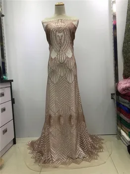 

2019 High Quality African Lace Fabric Gold , Royal Blue French Net Embroidery Sequins Tulle Lace Fabric For Nigerian party Dress