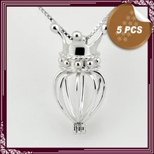 Envío gratis, muchachas de moda 925 corona de plata forma jaula colgante , collar, colgante con blanco perla dentro collar