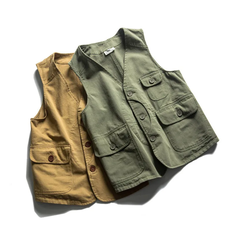 2018 New Autumn Fashion Khaki Sleeveless Jacket Men Cotton Vest With