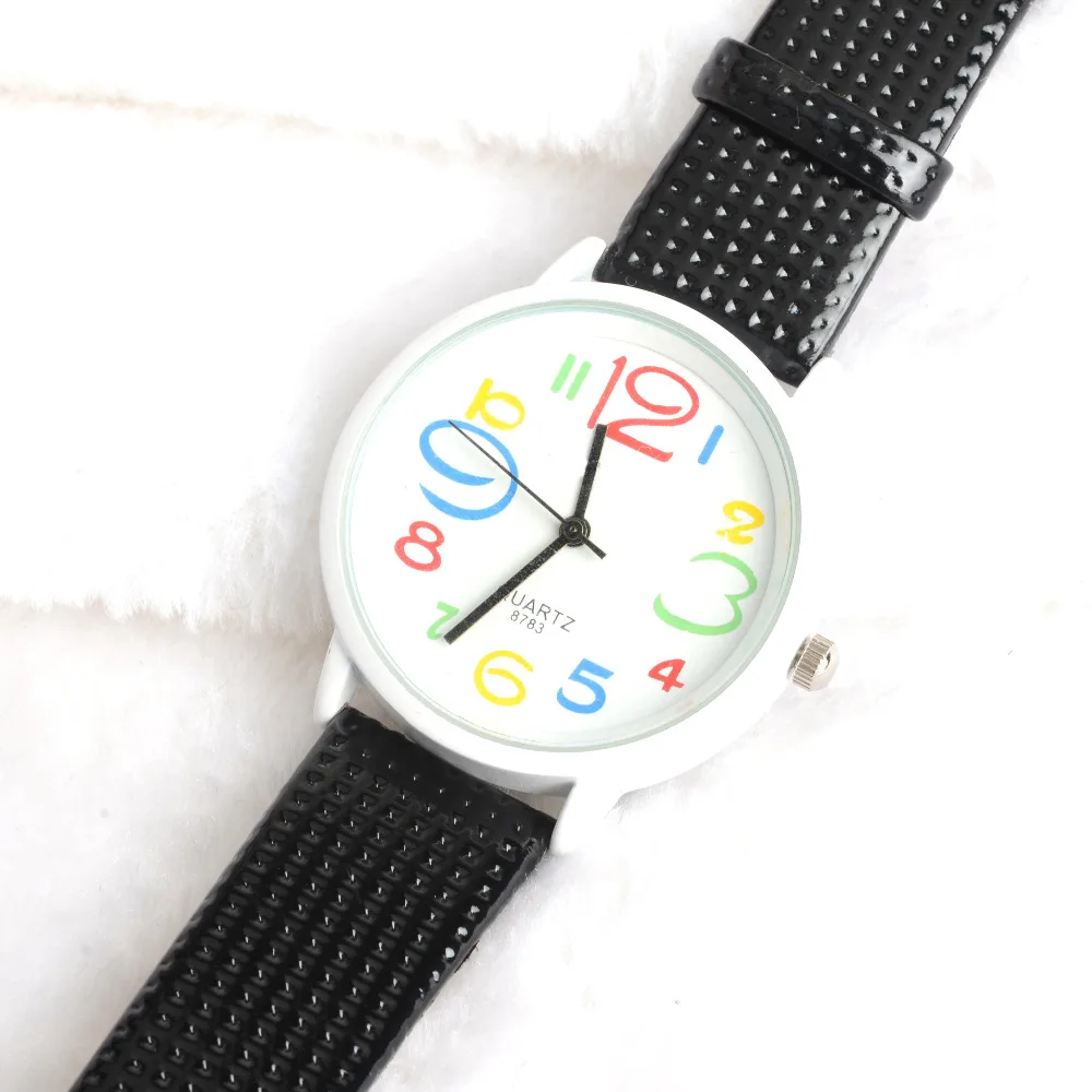

Fashion Lovely Cute Mix Color Number Leather Watches Children Girls Woman Crystal Dress Quartz Wristwatch