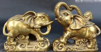 

Chinese Bronze Wealth Yuanbao Ru Yi Elephant Heffalump Animal Pair Statue