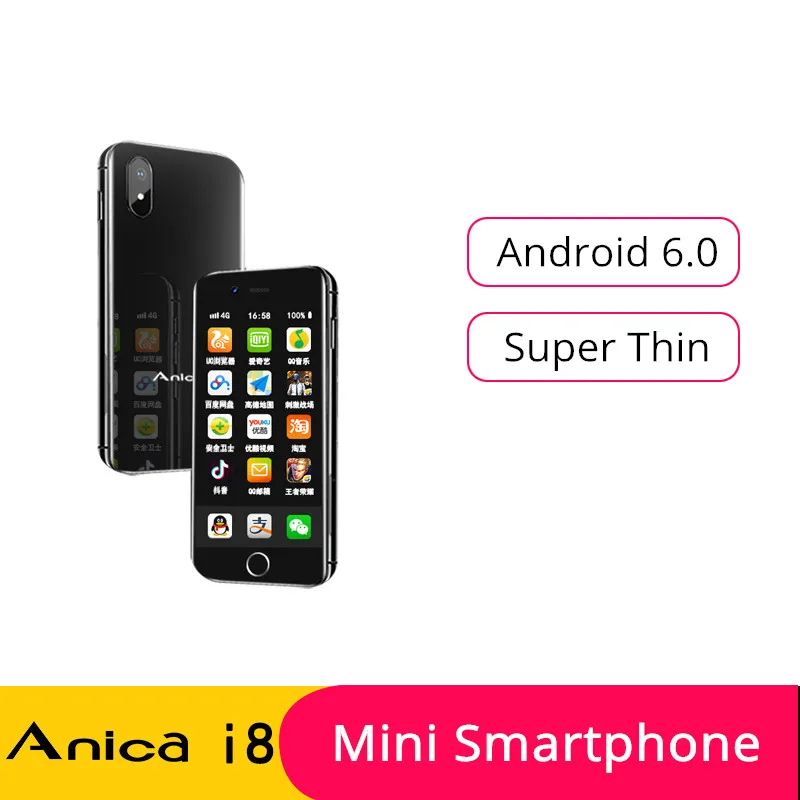 Original Mini Smartphone Anica i8 2.45" Android 6.0 WCDMA 3G CellPhone WiFi GPS Speaker mobile phone Support Google Store