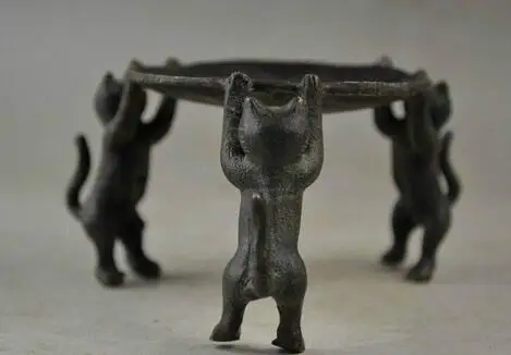 Chinese collection of old handmade copper cat lamp Fortunately statue | Дом и сад