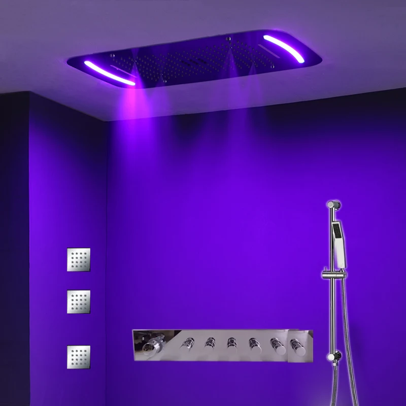 

Touch Panel LED Shower Set Thermostatic Bathroom Shower Faucets Ceiling Rain Showerhead Rainfall Waterfall Misty Shower Body Jet