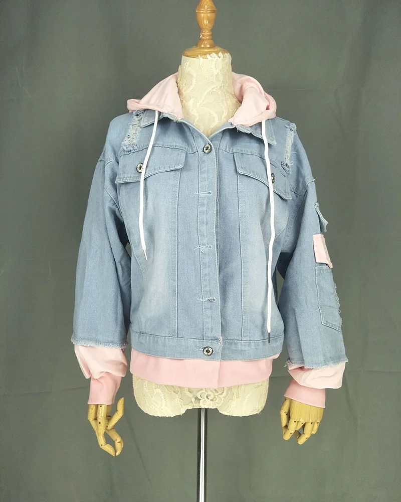 amazing  2020 Spring Hooded Denim Jacket For Women Casual BF Jeans Jacket Holes Vintage Harajuku Coat Female