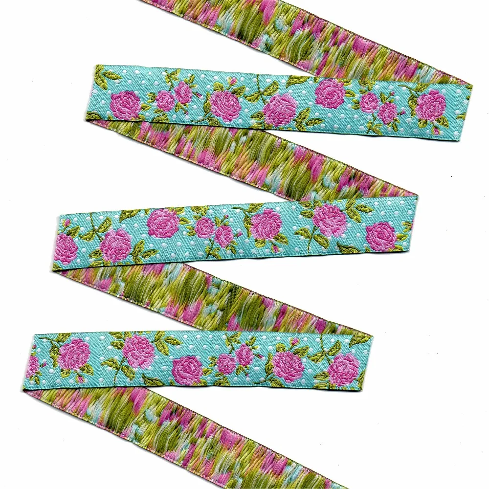 

7/8" 22mm 10yards/set cartoon Blue roses Woven Jacquard ribbon grosgrain ribbon hair bow DIY handmade OEM TK15090406