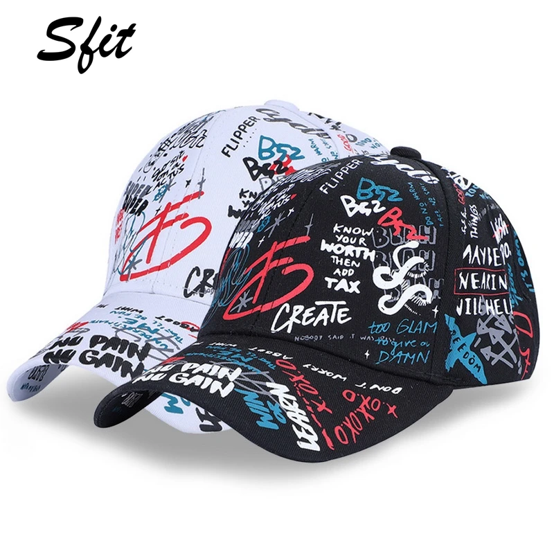 

Sfit Print Graffiti Hat Individuality Outdoor Streetwear Baseball Cap Cotton Adjustable Beach Caps For Men Women Sun Protection