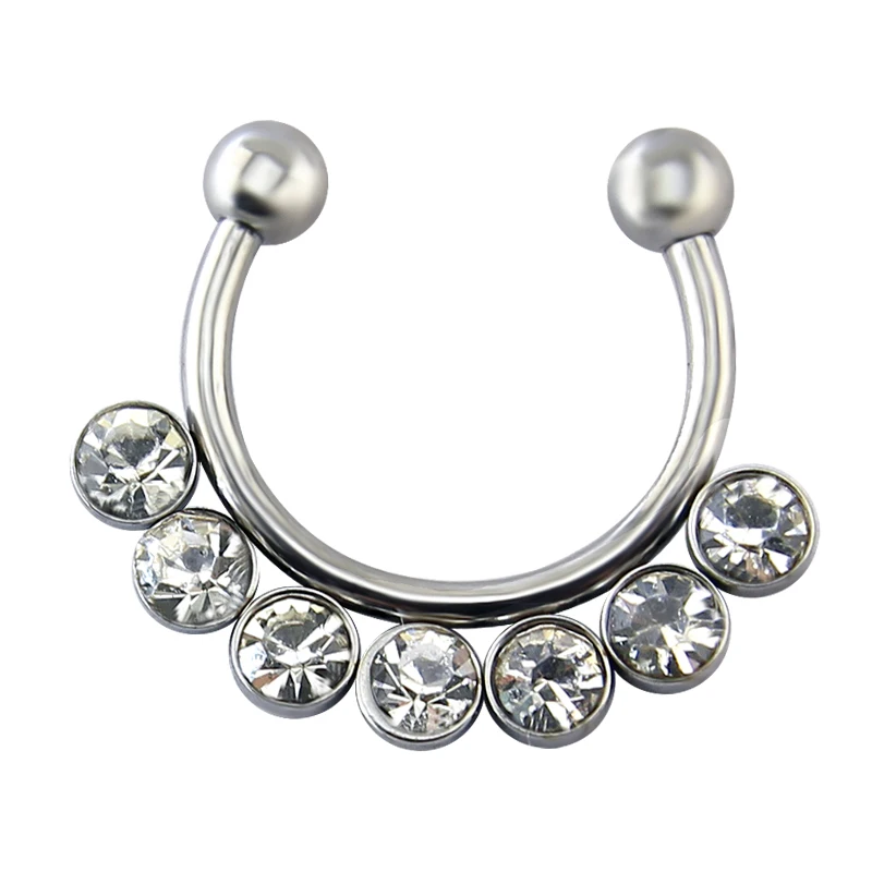 Модный фальшивый нос пирсинг кольцо 7 Bling Кристалл Поддельные перегородки Кликер