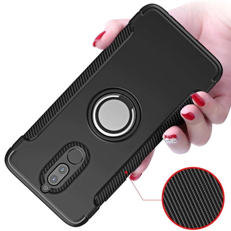 For-Huawei-Mate-10-Lite-Case-Car-Holder-Stand-Magnetic-Suction-Bracket-Finger-Ring-TPU-PC(3)