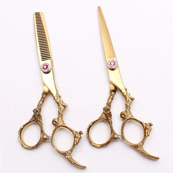 

6" 17.5cm 440C Engraving Logo Gold Hairdressing Scissors Thinning Scissors Cutting Shears Dragon Handle Salon Stying Tool C9005