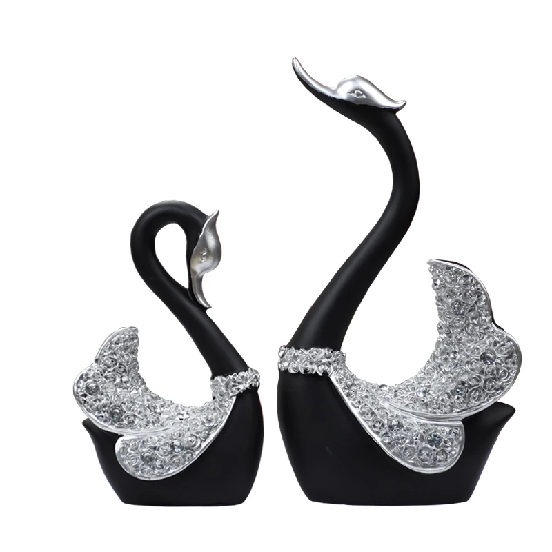 Свадебный подарок пара фигурка лебедя украшения для спальни аксессуары статуи украшения Смола скульптура в виде Лебеди садовые скульптуры Ev Aksesuar - Цвет: black