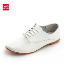 WeiDeng Women Genuine Leather Preppy Style Lace Up Casual Pointed Toe Flat Non Slip Office Lady Soft Fashion Moccasins Shoes