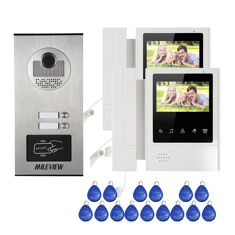 

FREE SHIPPING 4.3 inch Handheld Video Intercom Apartment Door Phone System 2 Monitors RFID Access Door Camera for 2 Household
