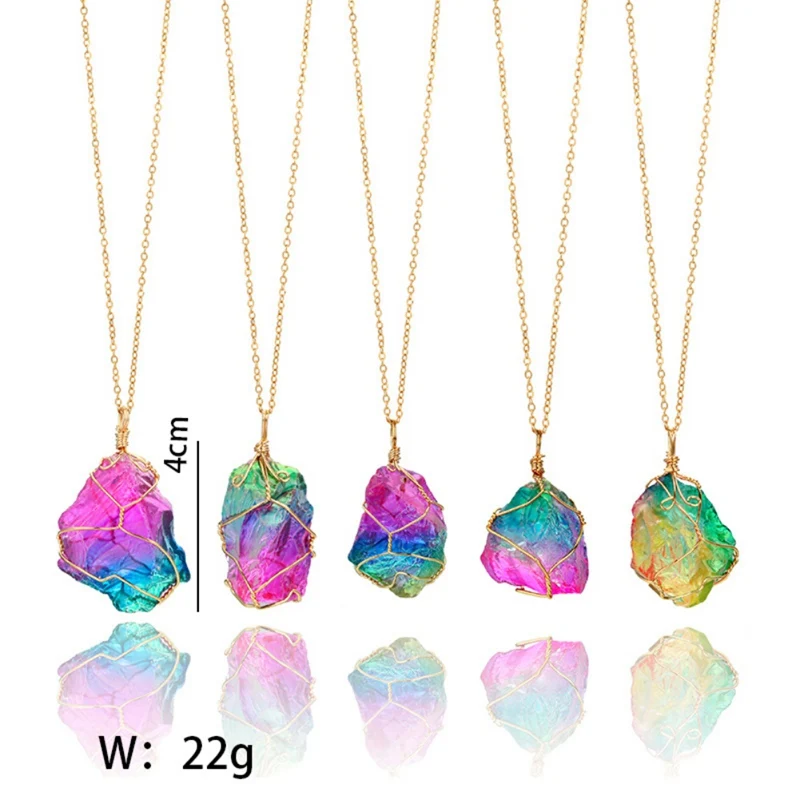 

Liva Girl 2019 Vintage Natural Stone Seven Color Line Pendant Rainbow Irregular Winding Charming Crystal Necklace