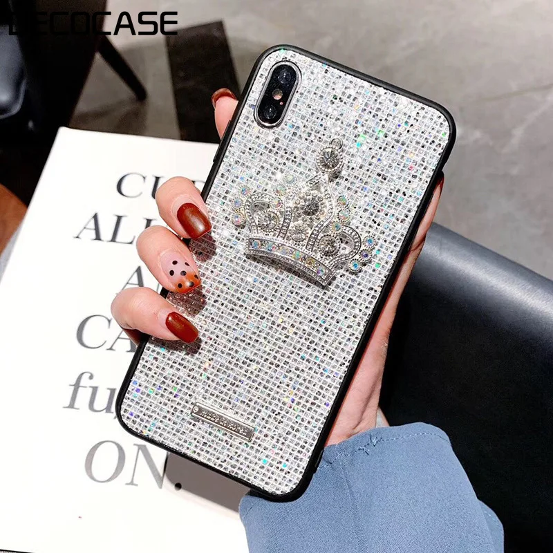 DECOCASE Luxury Rhinestone Crown Gold Silver Sparkle Glitter Women Men TPU Phone Case for Huawei Mate 20 Pro P20 |