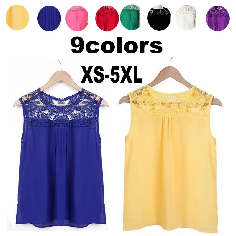 حار بيع 2019 جديد وصول أزياء النساء الصيف البلوزات يا الرقبة أكمام خليط الدانتيل زائد حجم 5XL فضفاض الشيفون قمصان 4293