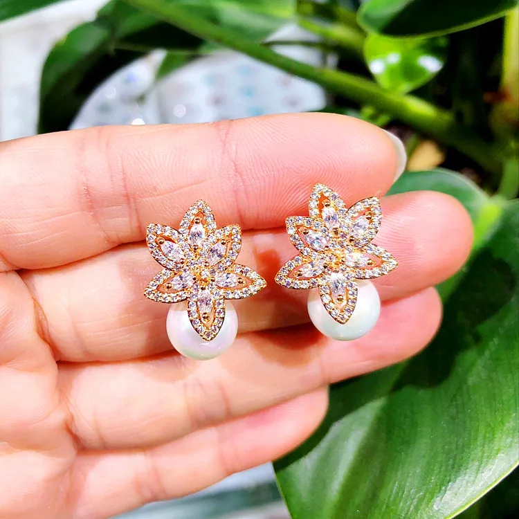 Роскошные модные большие Снежинка Цветок милые серьги-гвоздики серебряные жемчужные серьги для женщин Boho Двойные серьги с цирконием ювелирные изделия