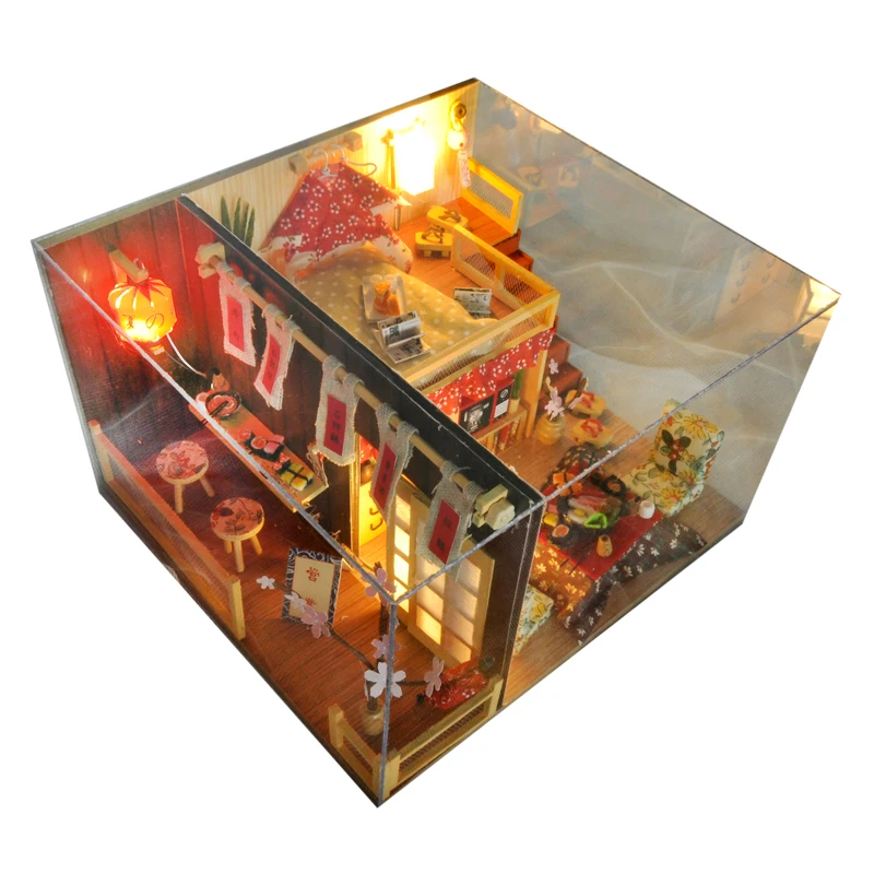 

Kit DIY DollHouse With LED+Cover House Furniture Assembling Gift Toys For doll house furniture Children Kids Model Building Kits