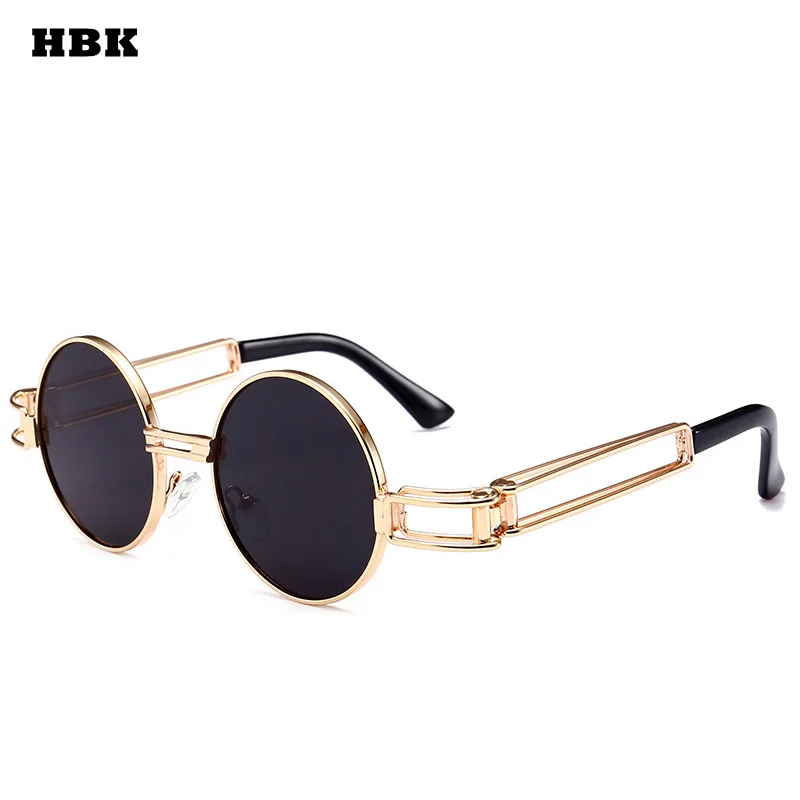 HBK Gothic Steampunk Sunglasses Men Women Metal Wrap Eyeglasses Round Shades Brand Design Sun