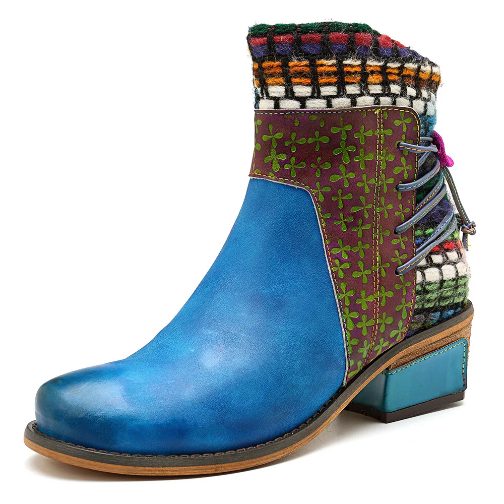 Johnature 2019 Encaje Mujer Para Las Primavera Azul Mujeres Zapatos Correa Flores Genuino Tobillo Botas De Cuero Otoño Botines Nueva Vintage rA15wr