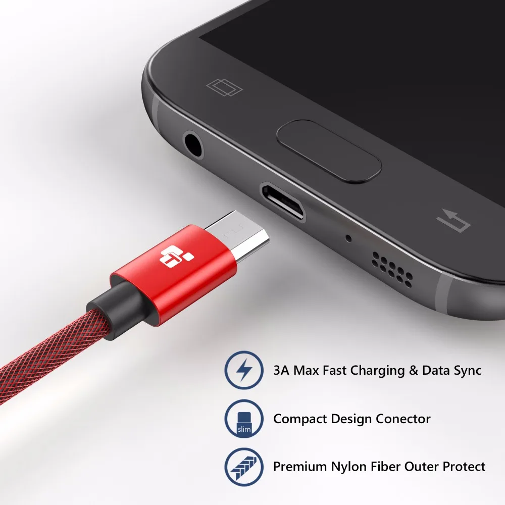 Micro usb кабель, Tiegem нейлоновая оплетка Быстрая зарядка USB кабель для передачи данных для samsung xiaomi 1 м 2 м 3 м Android кабели зарядного устройства