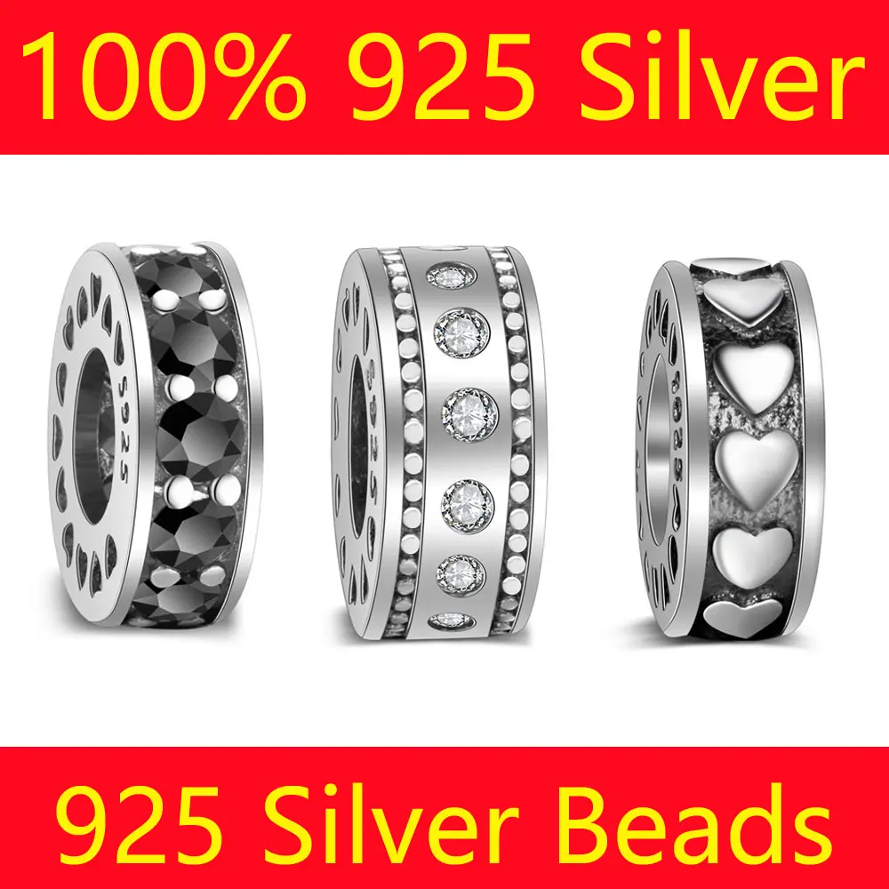 

100% S925 Sterling Silver Spacer Bead Charms Vnistar Wholesale Heart CZ Zircon DIY 925 Silver European Bead Charms