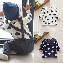 0-3Years Kids Baby Girls Boys Unisex Polka Dots Long Sleeve Blouse Tops T-Shirt Cotton Basic Tees Clothing 1 LS4