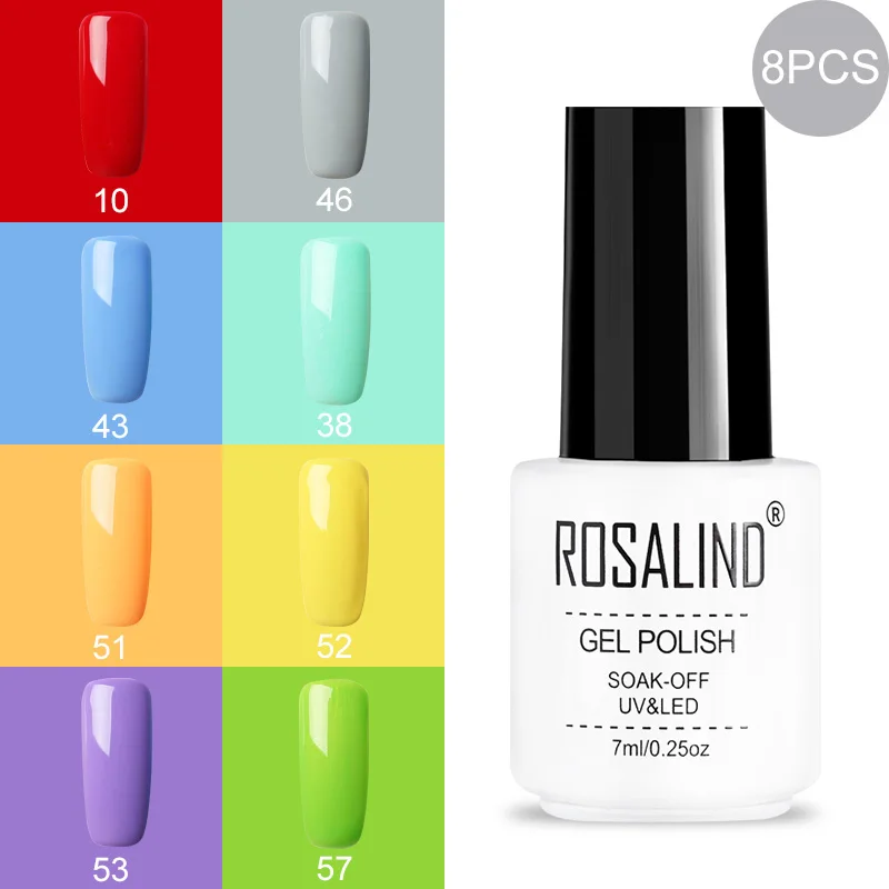 ROSALIND Gel Varnish Set For Manicure Hybrid Nail Art Top Coat Primer - Цвет: RC-8GELS-02