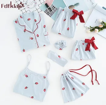 

Fdfklak Pijama feminino new 7 pieces cotton pajamas women spring summer pajama set print women's sleepwear pijama pyjama femme
