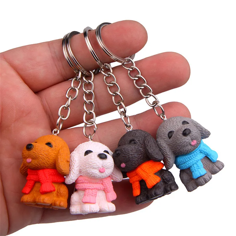 Cute Cartoon Scarf Dogs PVC Figures Toys Keychain Small Puppy Dogs Key Bag Pendants 4pcsset 10 sets (3)