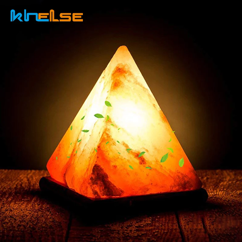 

Triangle USB Himalayas Salt Lamp Hand Carved Purifier RGB Night Light Wooden Base Colorful Natural Crystal Rock Lamp Light