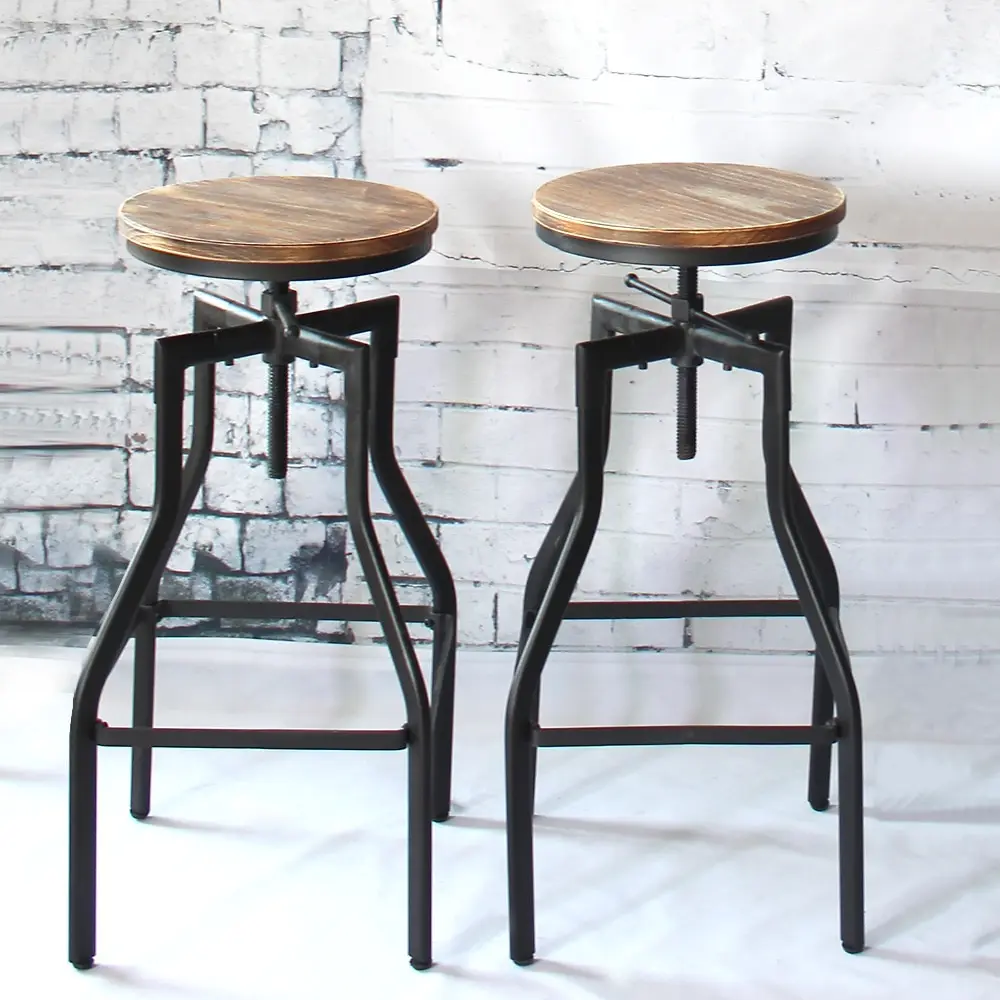IKayaa регулируемый по высоте вращающийся барный стул промышленный стиль натуральный топик из соснового дерева + металлический кухонный